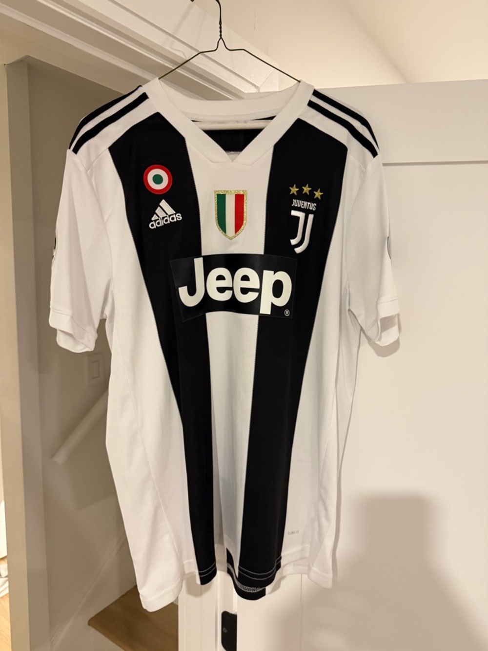 adidas Black and White Striped Soccer Jersey with Jeep Logo